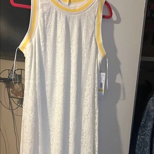 Madison Leigh White Lace Top with Yellow Accent